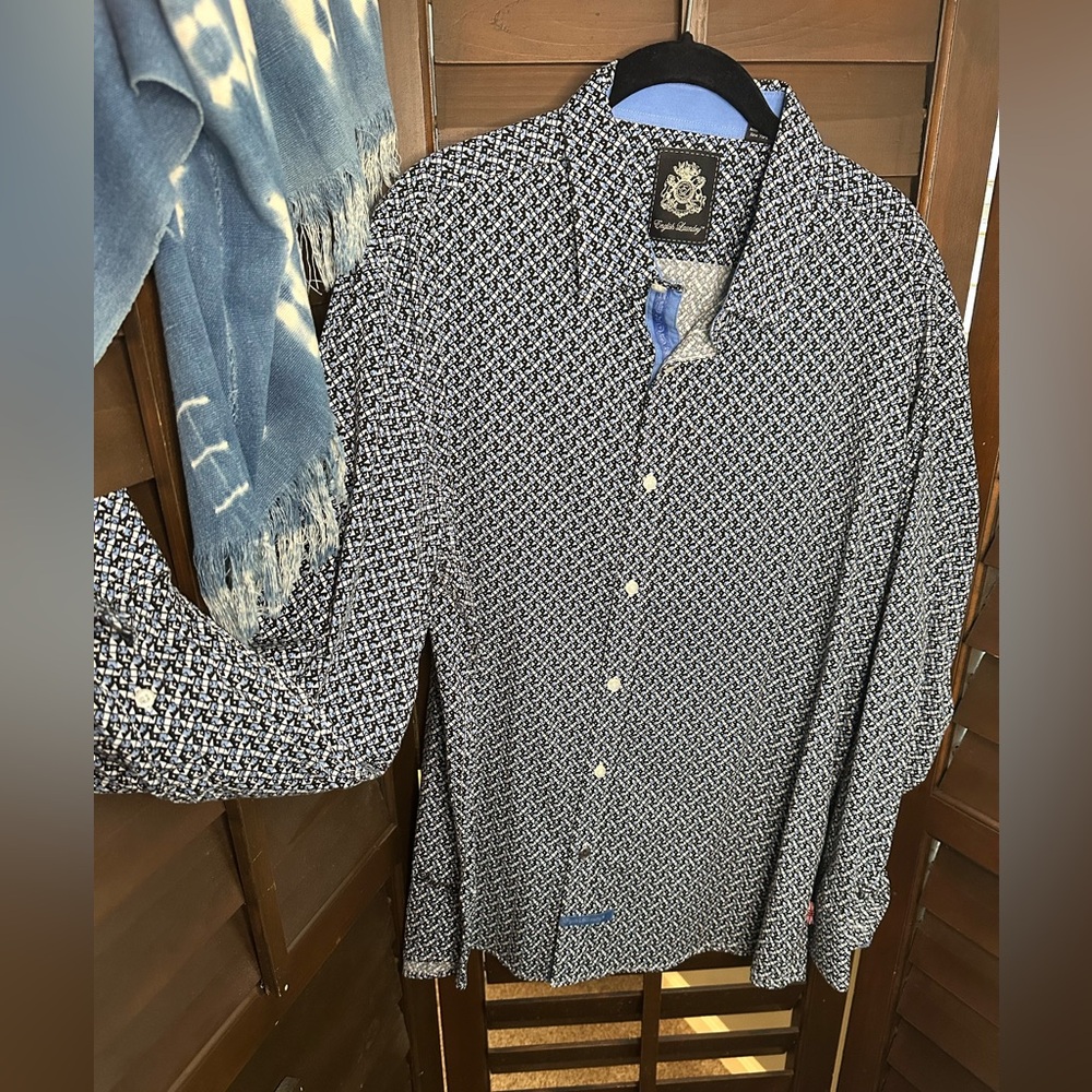 English Laundry Mens Medium Stretch Fitted Knit Print Shirt
